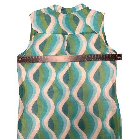 Joy Joy Women's Geometric Wave Ruffle V Neck Sleeveless Tunic Top XS - Picture 3 of 7